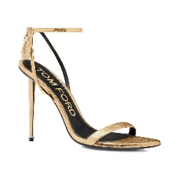 Gold Colored Pumps with High Stiletto Heel and Pendant Detail on the Ankle in Patent Leather Woman
