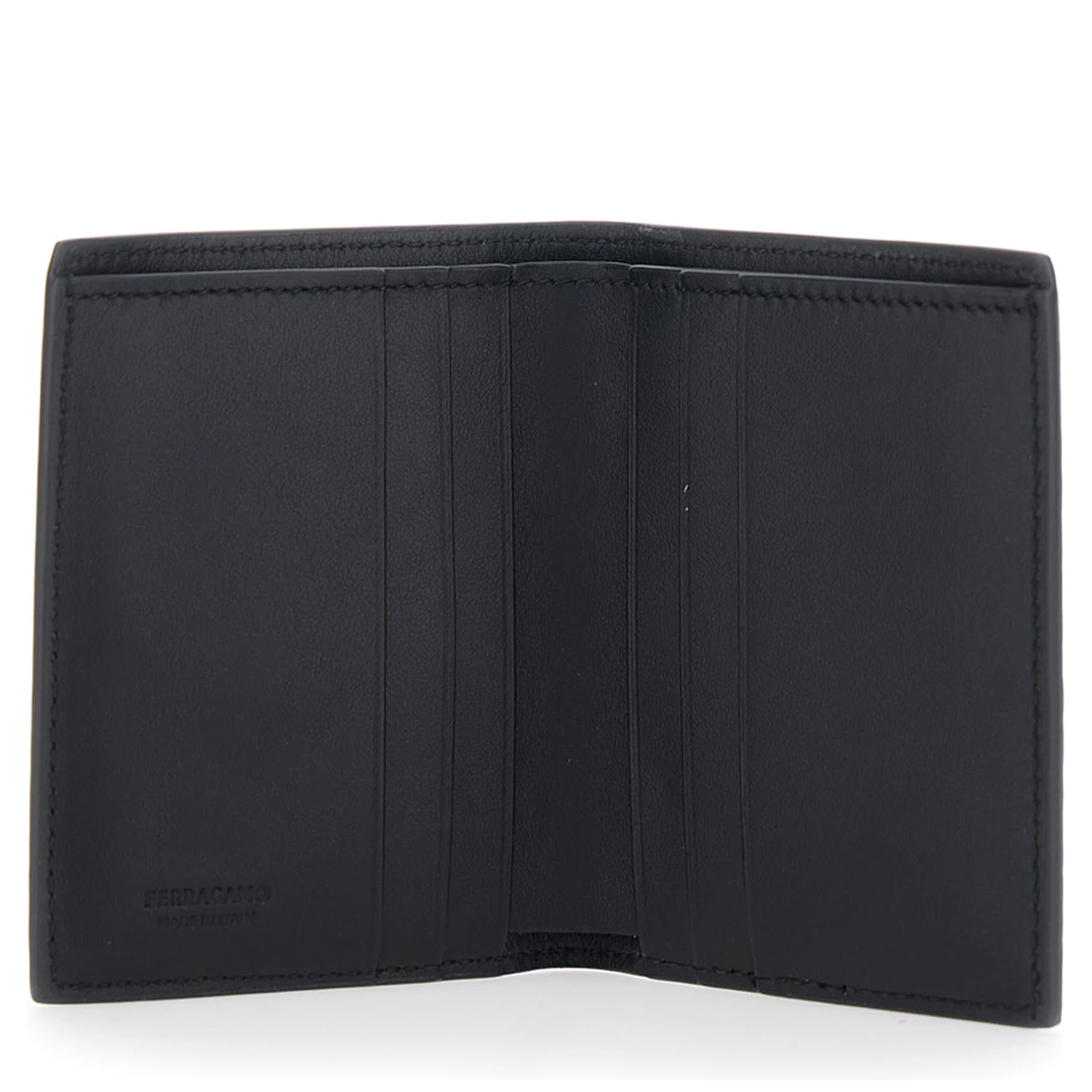 Black Bi-Fold Wallet with Gancini Plaque on the Front in Leather Man