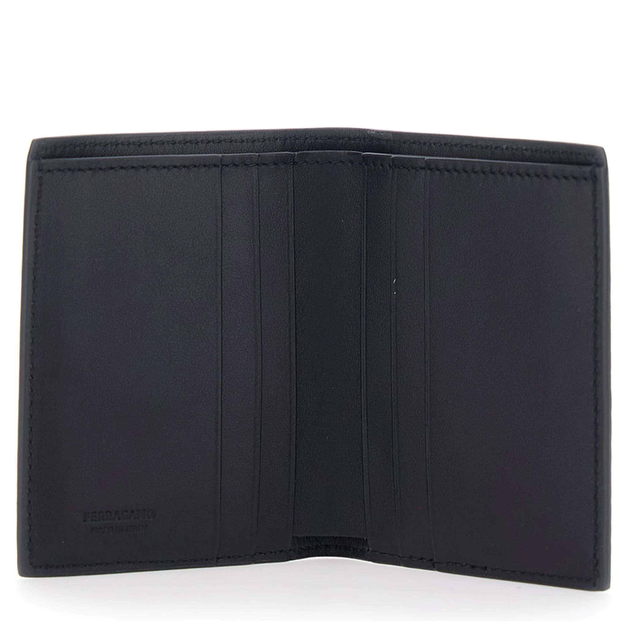 Black Bi-Fold Wallet with Gancini Plaque on the Front in Leather Man