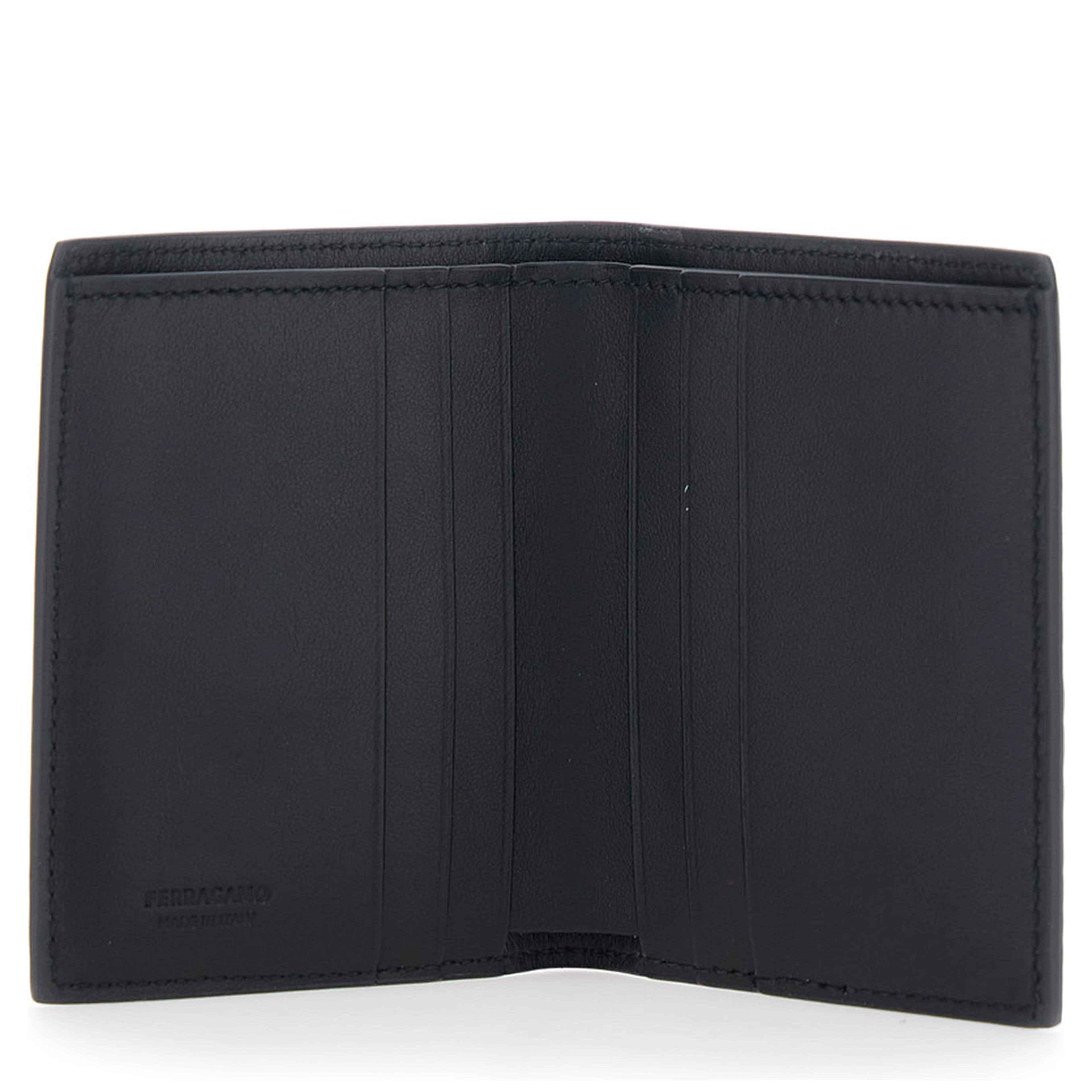Black Bi-Fold Wallet with Gancini Plaque on the Front in Leather Man