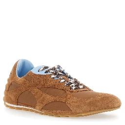 Orbit Brown Sneaker with Logo Lettering Detail on the Heel in Suede and Fabric Man