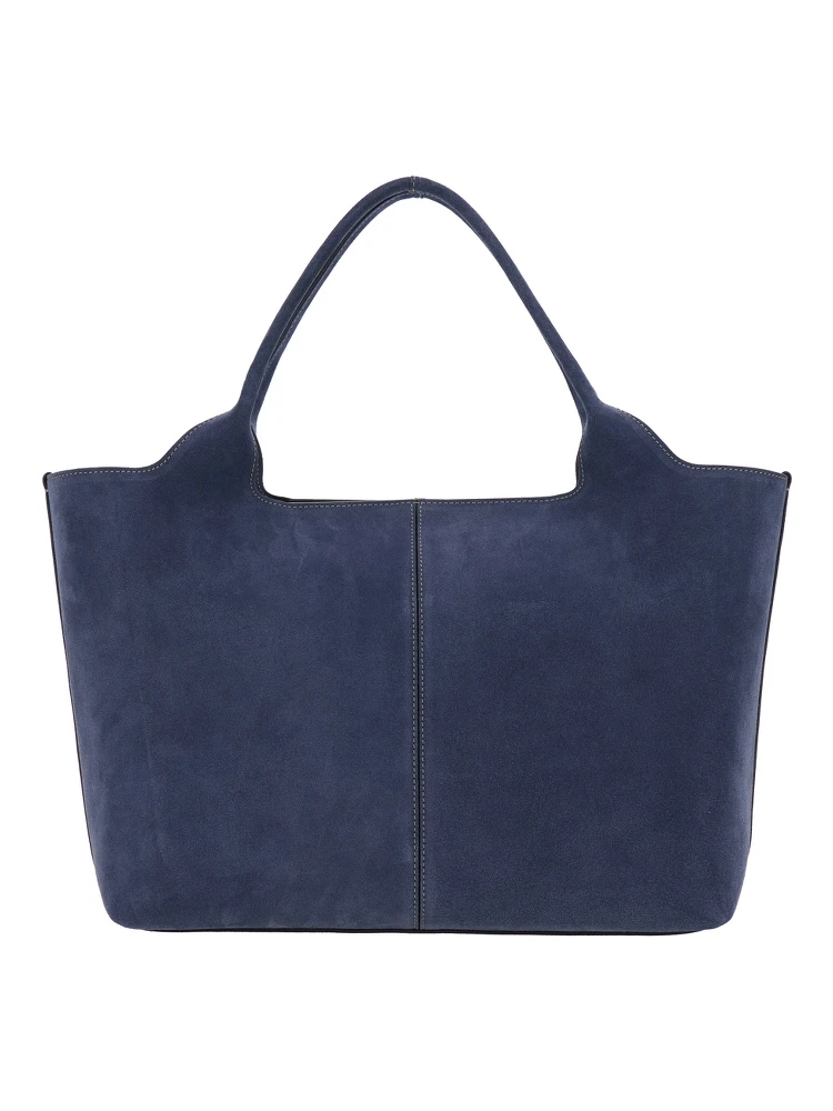 Ebr Blue Tote Bag with Logo Plaque on the Front and Contrasting Stitching in Suede Woman alternative