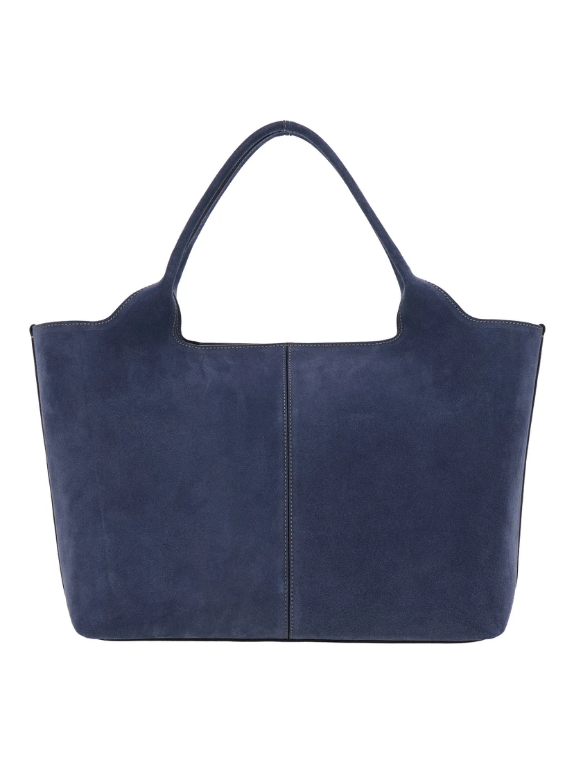 Ebr Blue Tote Bag with Logo Plaque on the Front and Contrasting Stitching in Suede Woman