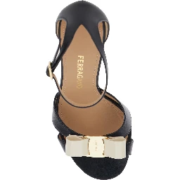 Vara Black Heeled Sandal with Bow Detail on the Front in Leather Woman