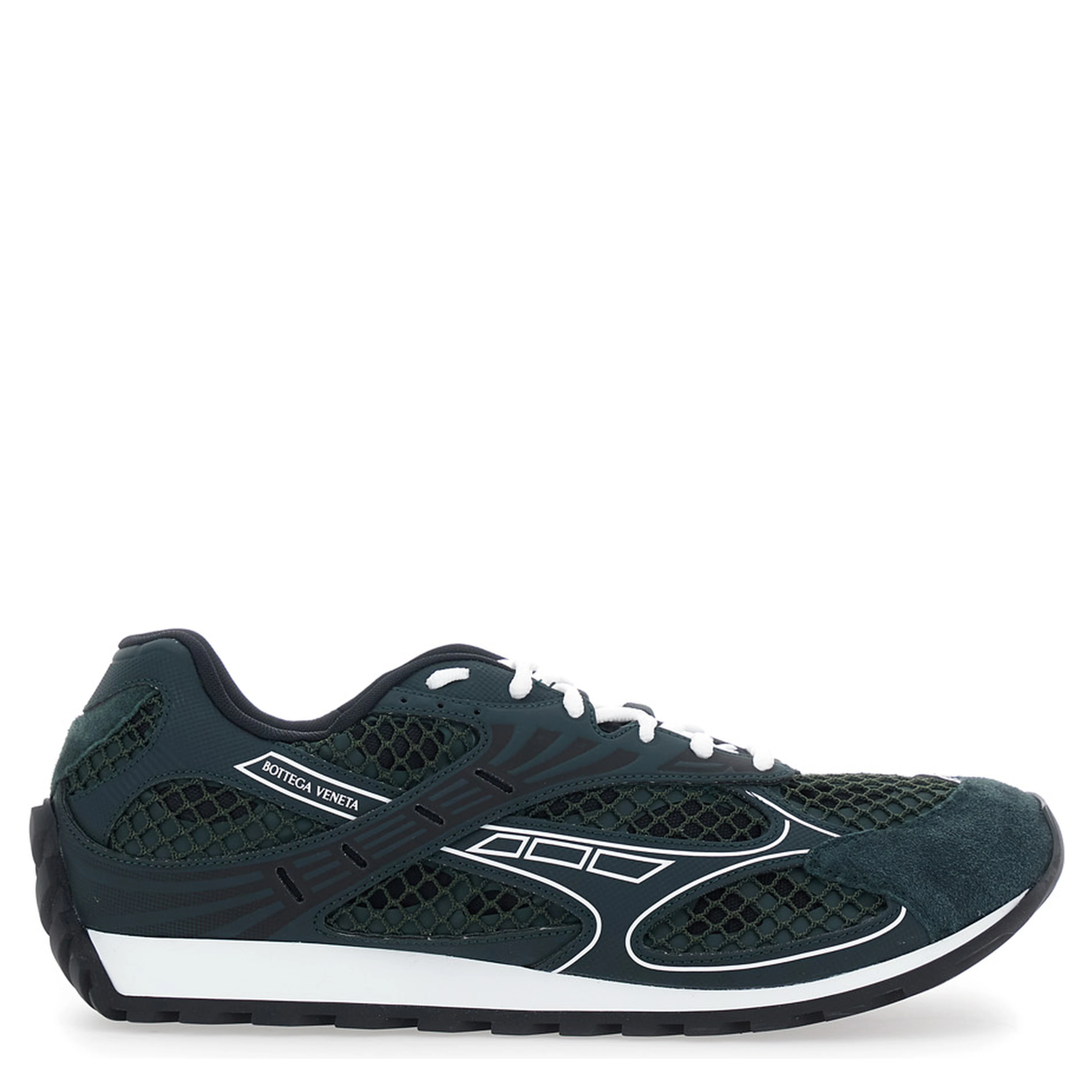 Orbit Green Sneaker with Logo Lettering Detail in Suede and Tech Fabric Man