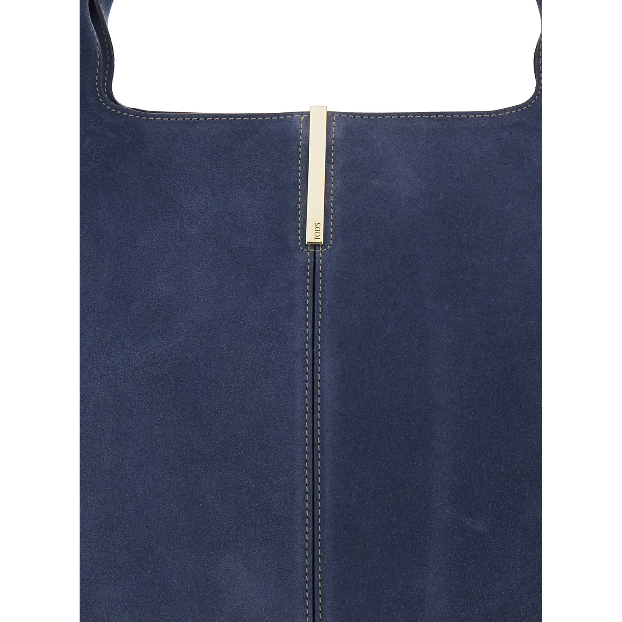 Ebr Blue Tote Bag with Logo Plaque on the Front and Contrasting Stitching in Suede Woman