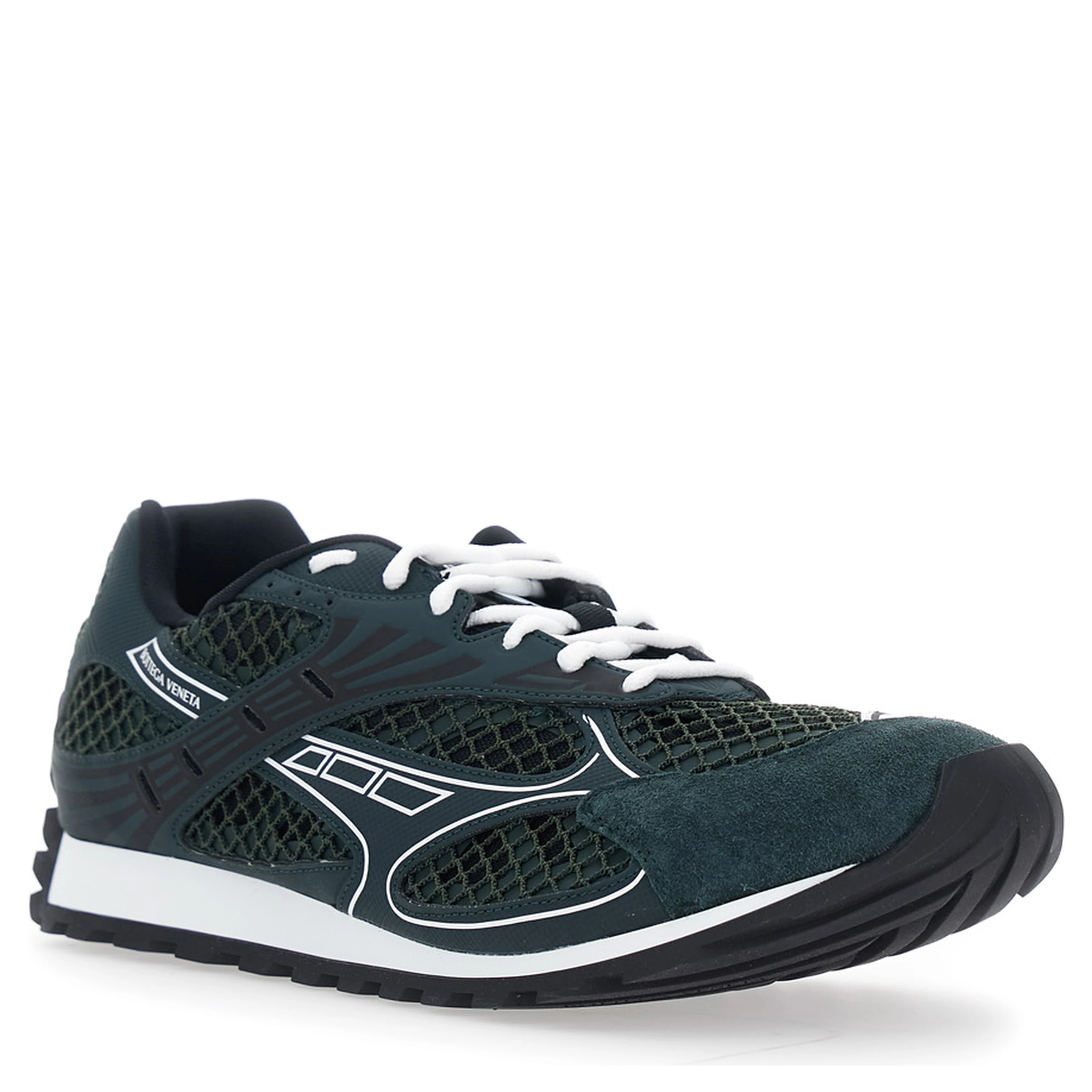 Orbit Green Sneaker with Logo Lettering Detail in Suede and Tech Fabric Man