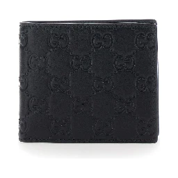 Emblem Black BI-Fold Wallet with Embossed GG Motif in Leather Man