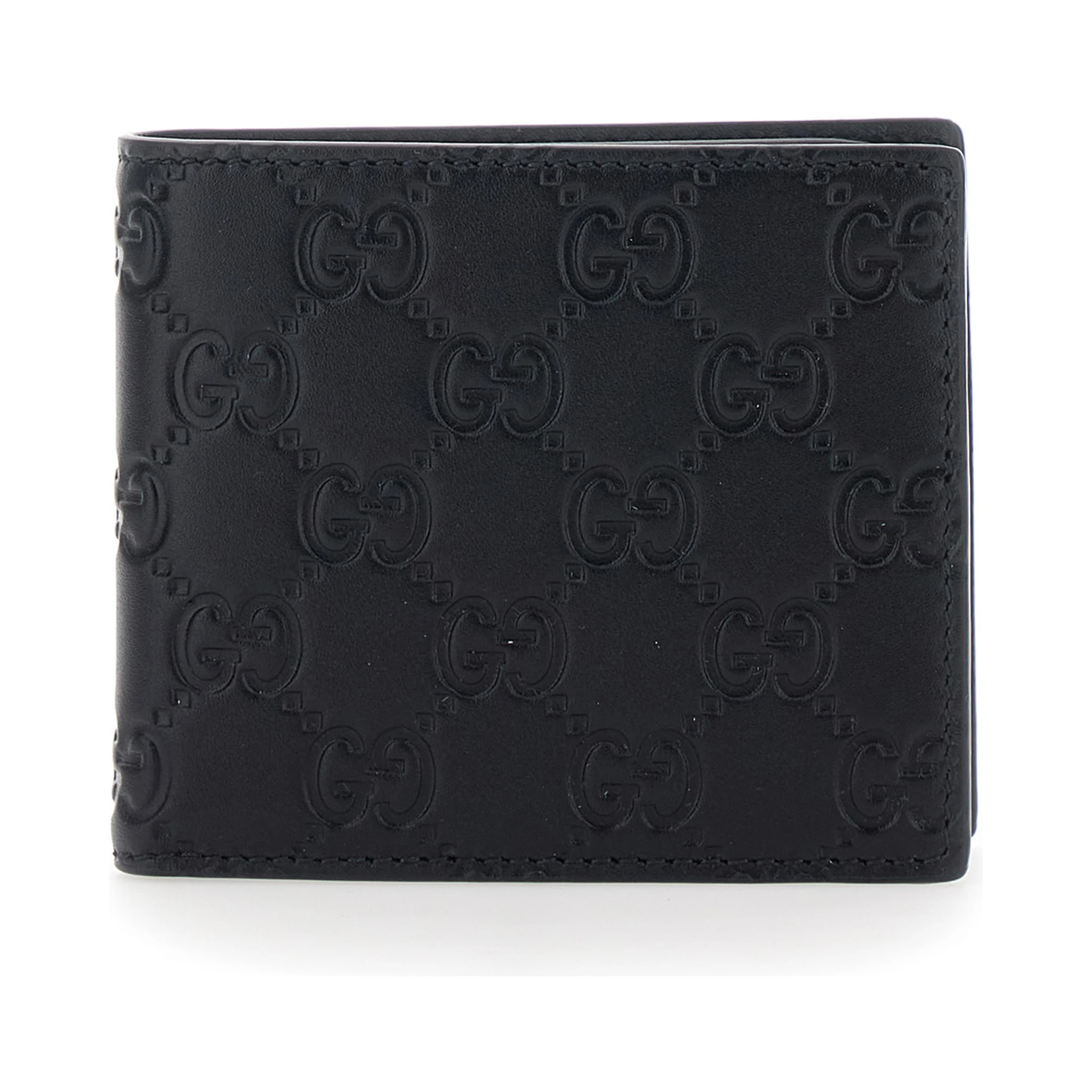 Emblem Black BI-Fold Wallet with Embossed GG Motif in Leather Man