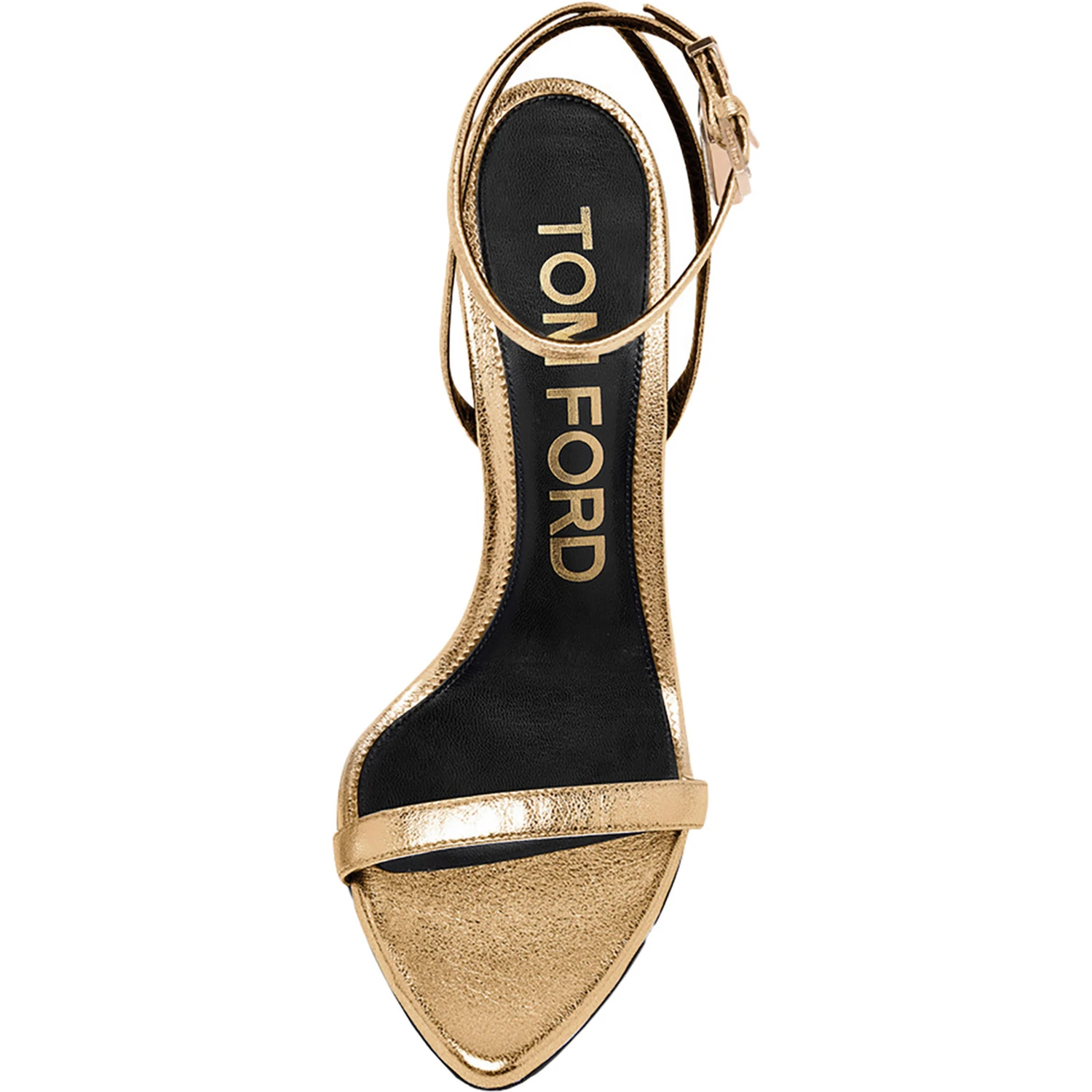 Gold Colored Pumps with High Stiletto Heel and Pendant Detail on the Ankle in Patent Leather Woman