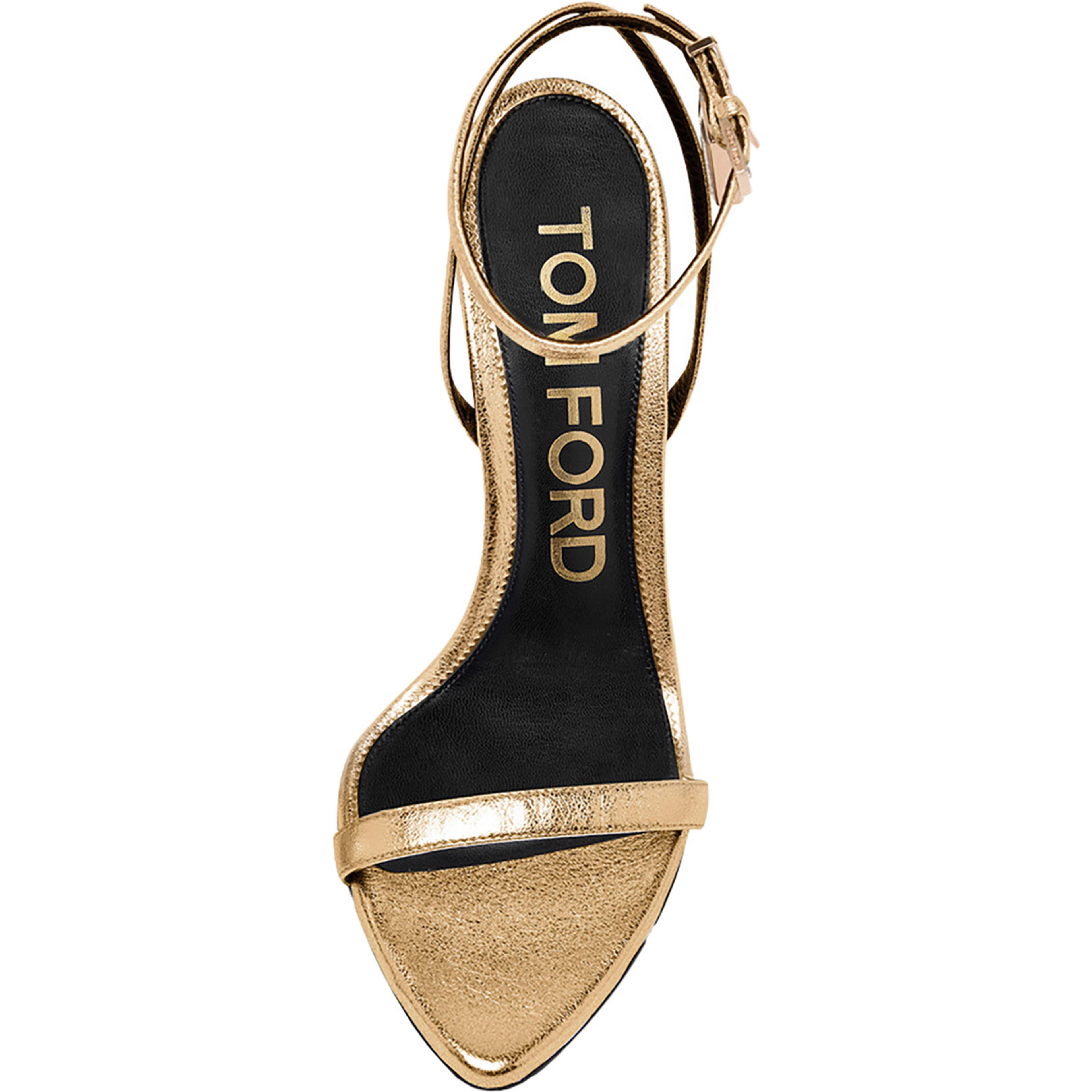 Gold Colored Pumps with High Stiletto Heel and Pendant Detail on the Ankle in Patent Leather Woman