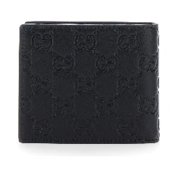 Emblem Black BI-Fold Wallet with Embossed GG Motif in Leather Man