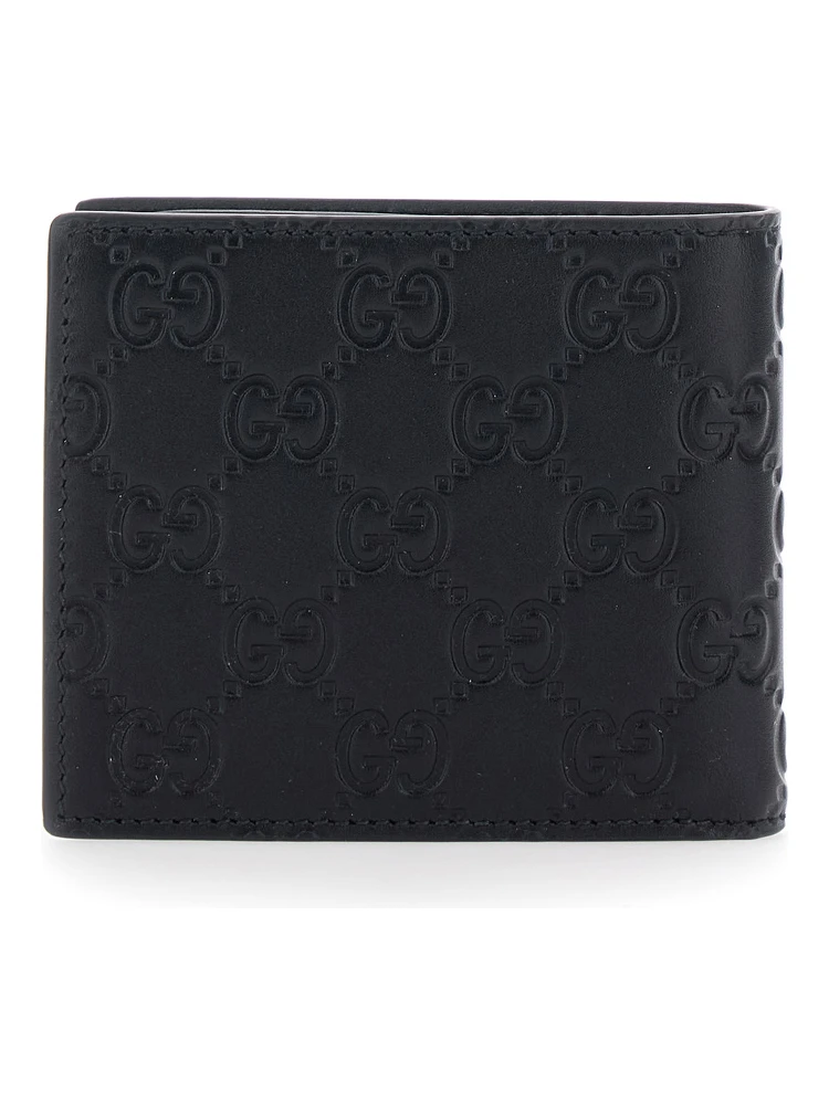 Emblem Black BI-Fold Wallet with Embossed GG Motif in Leather Man alternative