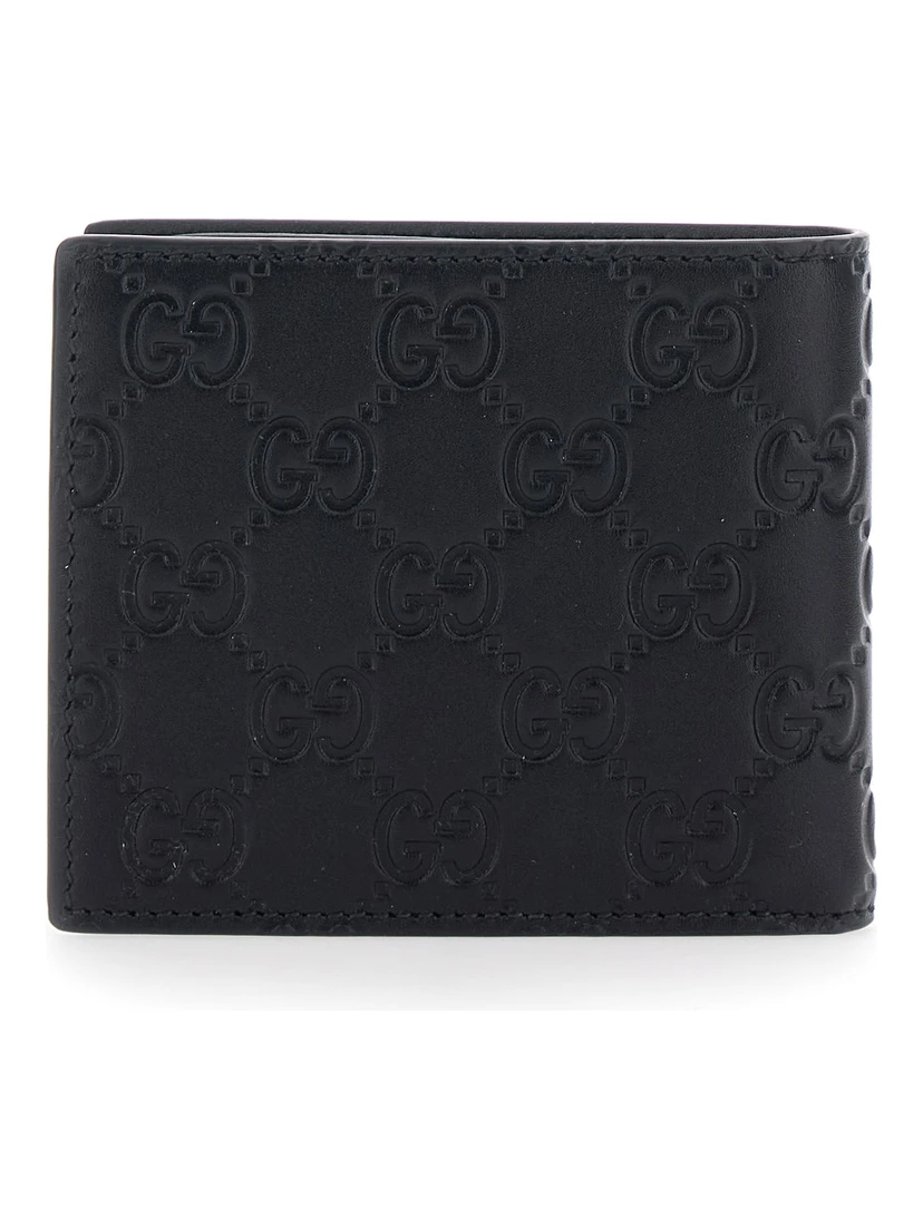 Emblem Black BI-Fold Wallet with Embossed GG Motif in Leather Man