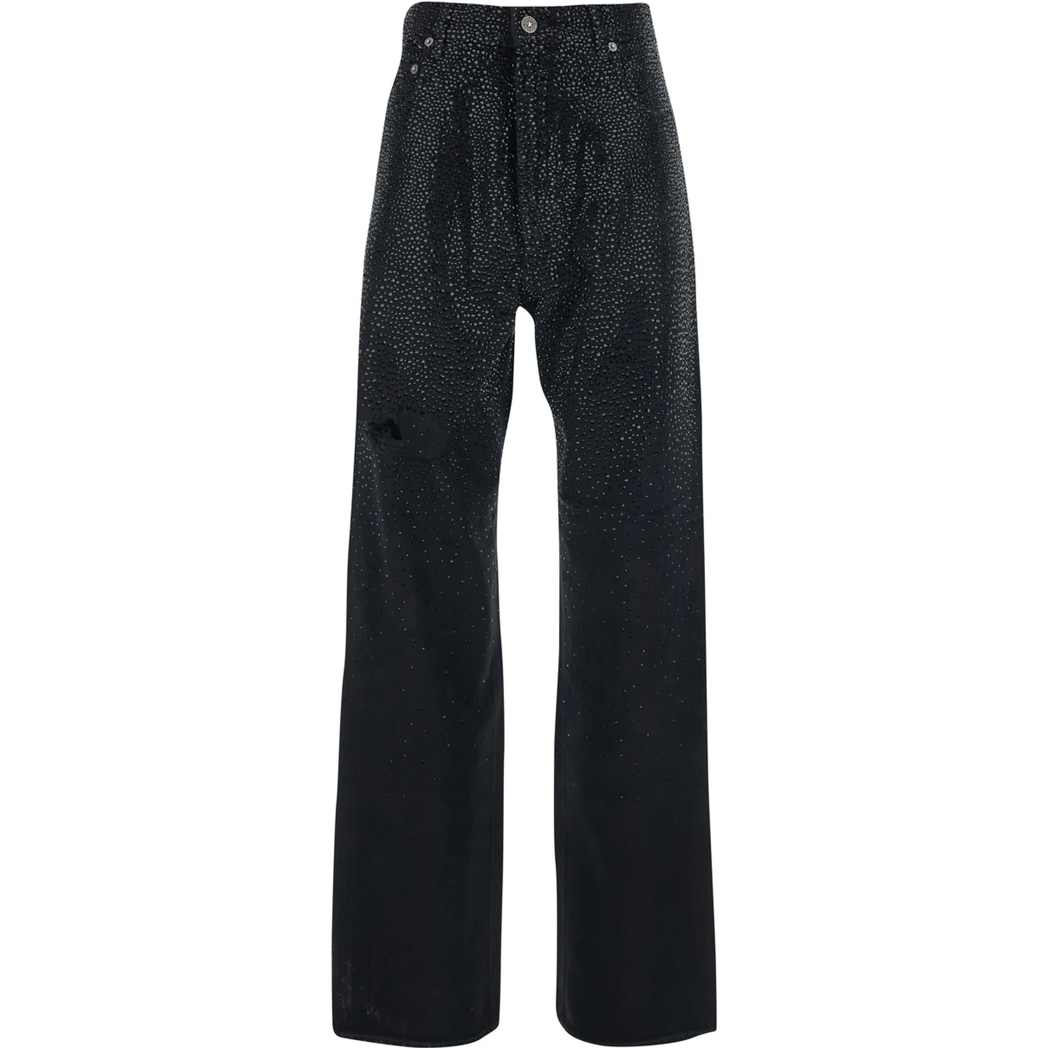 Black Jeans with Belt Loops and All-Over Crystal Embellishments in Denim Woman