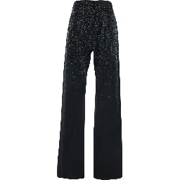 Black Jeans with Belt Loops and All-Over Crystal Embellishments in Denim Woman