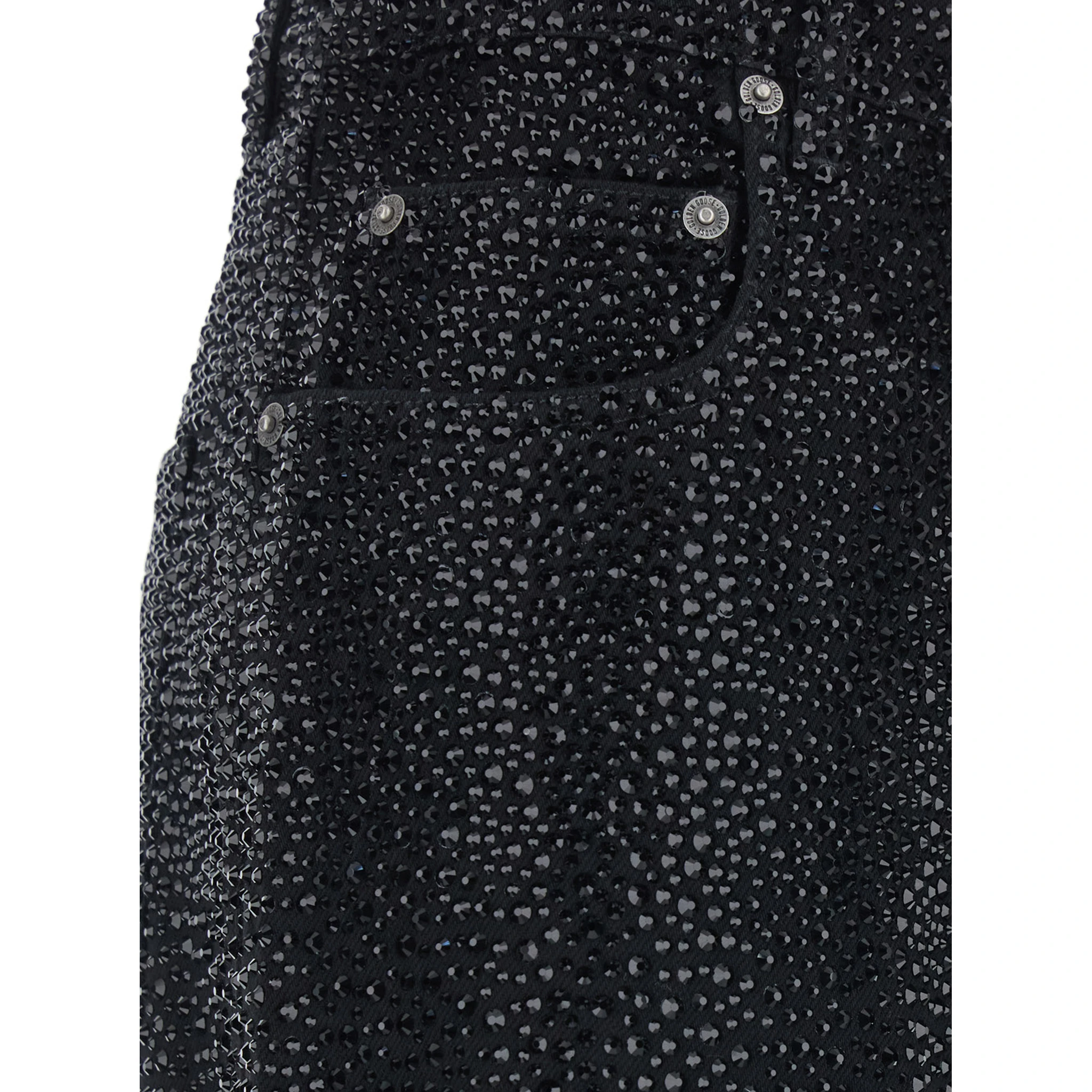 Black Jeans with Belt Loops and All-Over Crystal Embellishments in Denim Woman