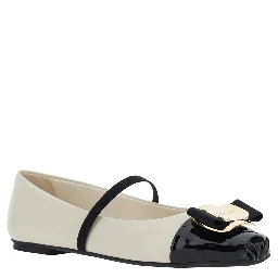 Zina White Ballet Flats with Band and Knot Detail with Logo on the Front in Leather Woman