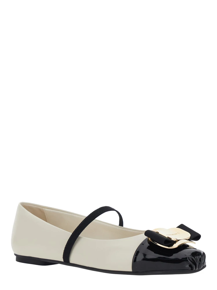 Zina White Ballet Flats with Band and Knot Detail with Logo on the Front in Leather Woman