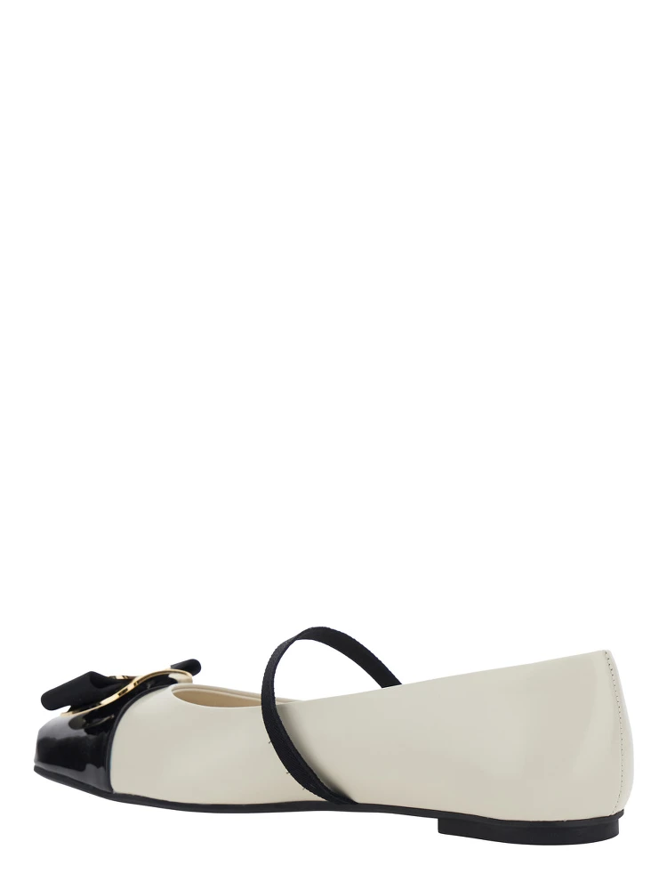 Zina White Ballet Flats with Band and Knot Detail with Logo on the Front in Leather Woman alternative