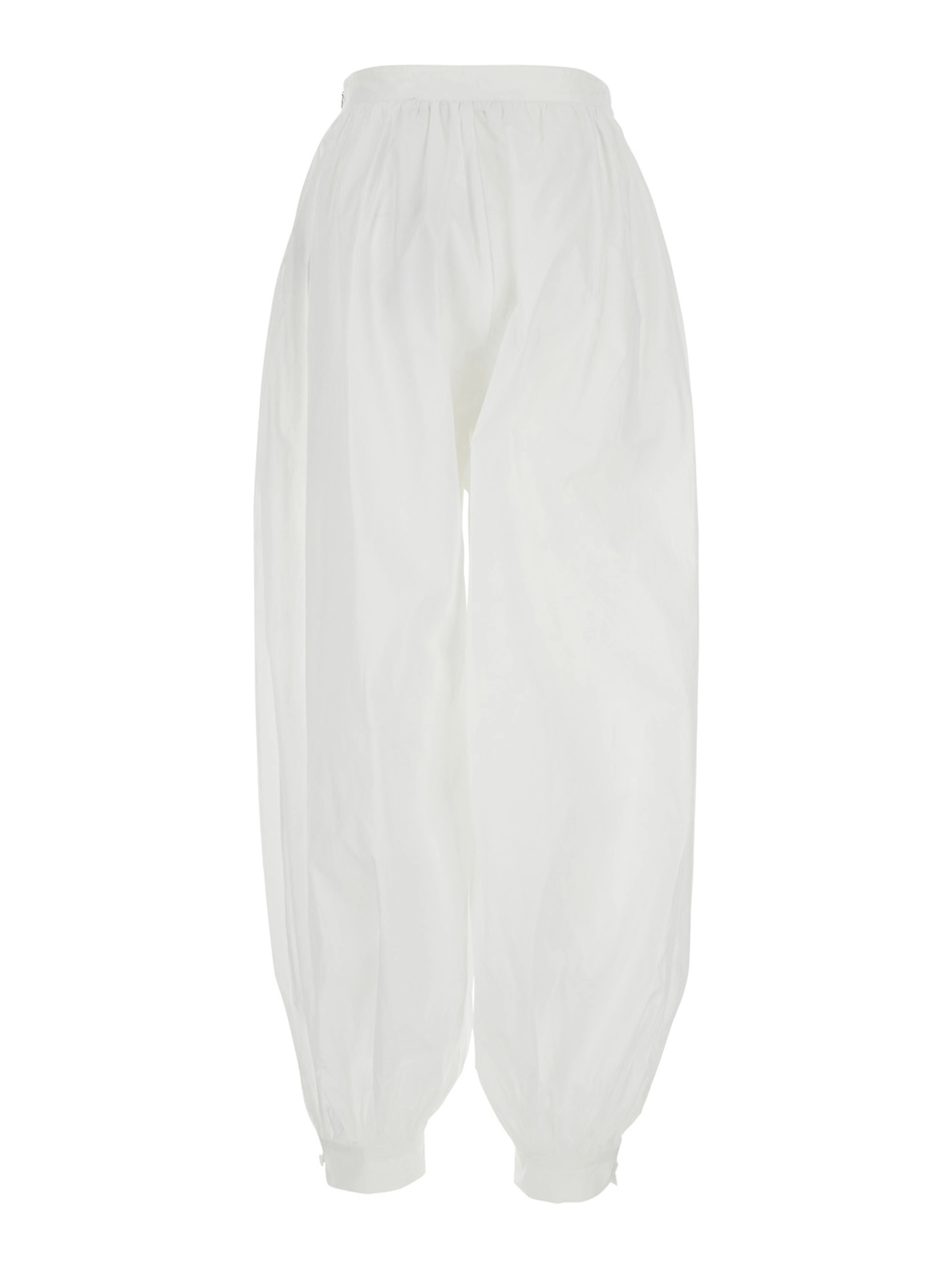 White Crop Pants with Elastic Waist and Balloon Design in Cotton Woman