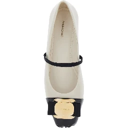Zina White Ballet Flats with Band and Knot Detail with Logo on the Front in Leather Woman