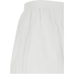 White Crop Pants with Elastic Waist and Balloon Design in Cotton Woman