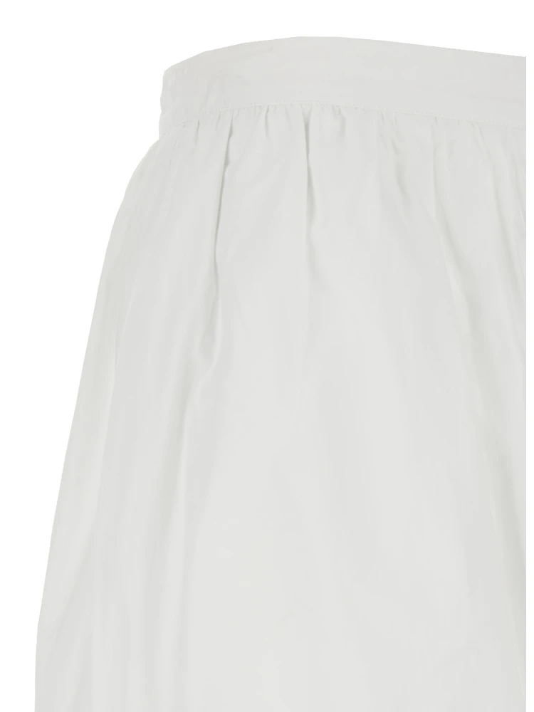 White Crop Pants with Elastic Waist and Balloon Design in Cotton Woman alternative