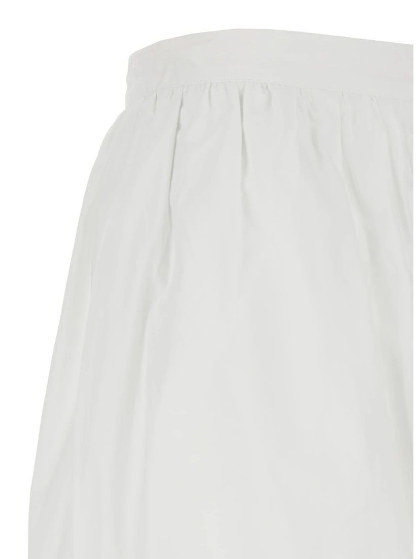 White Crop Pants with Elastic Waist and Balloon Design in Cotton Woman