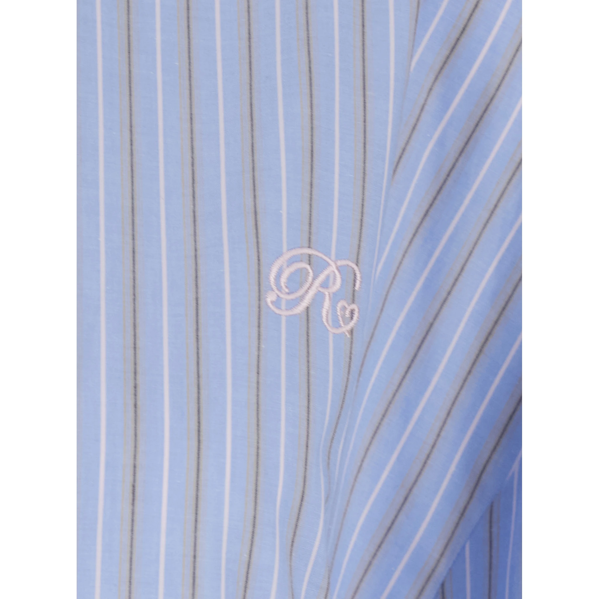 Light Blue Oversized Shirt with All-Over Stripe Motif and Embroidered Logo on the Front in Cotton Poplin Woman