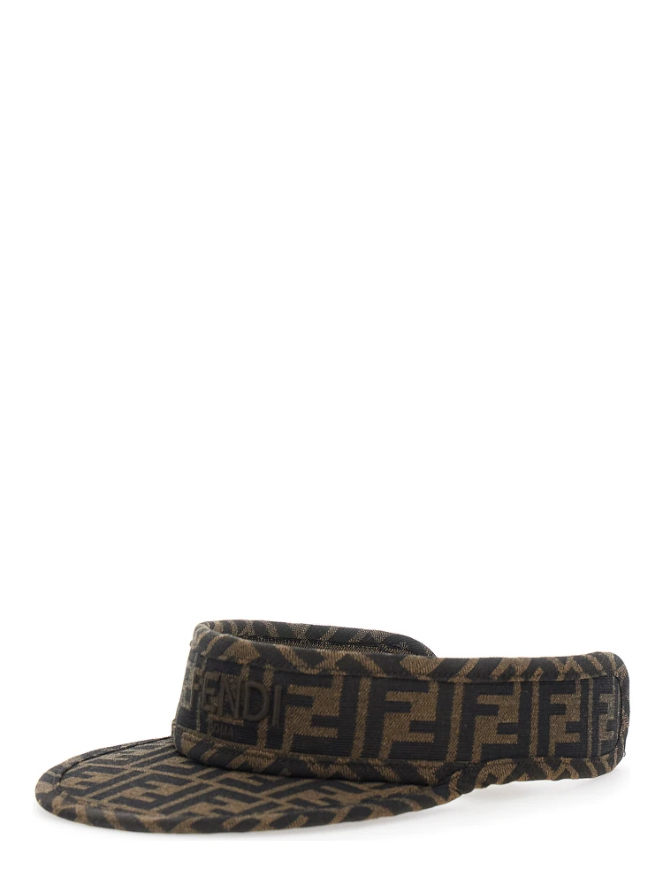 FF Visor with All-Over FF Motif and Logo Lettering on the Front in Brown Cotton Blend for Kids