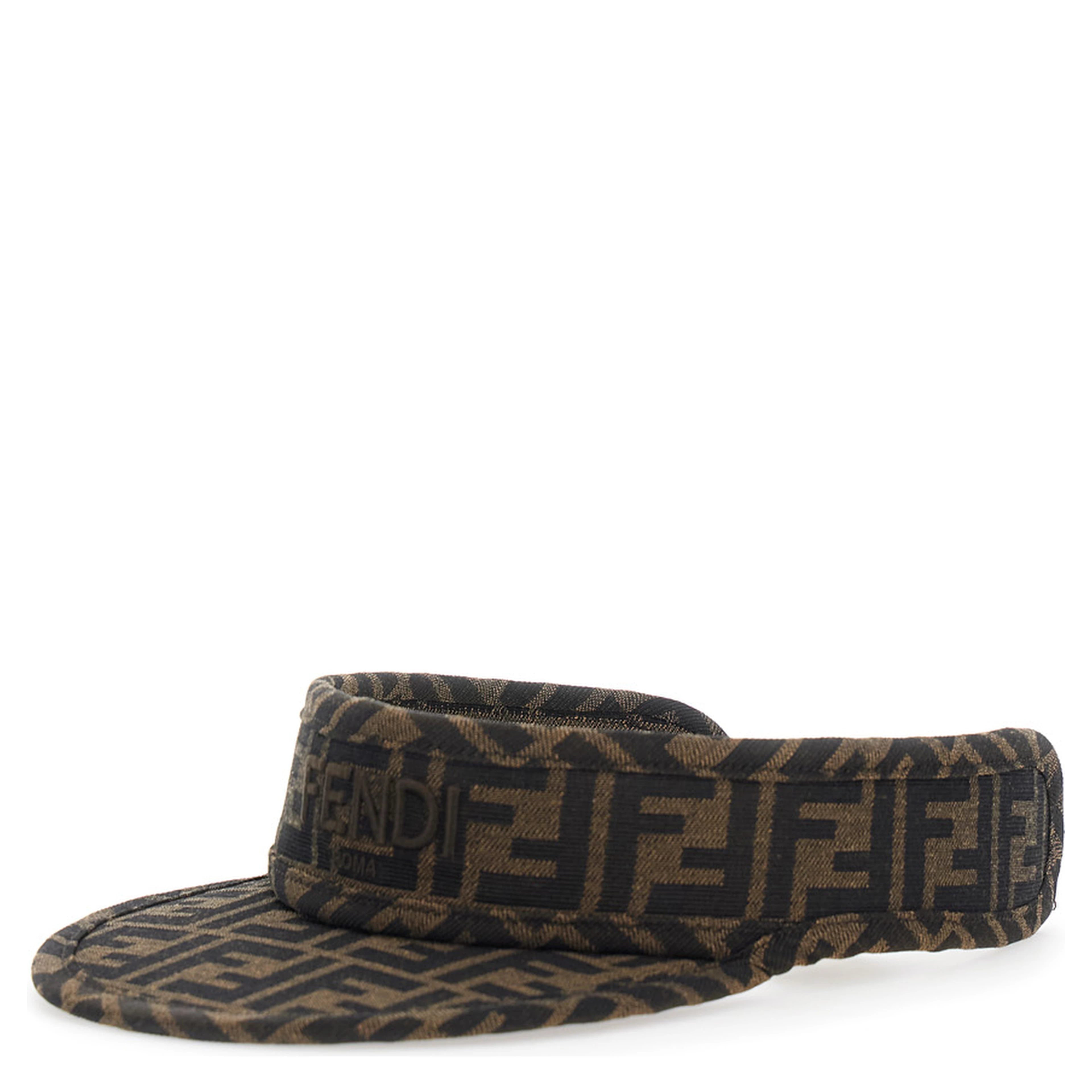 FF Visor with All-Over FF Motif and Logo Lettering on the Front in Brown Cotton Blend for Kids