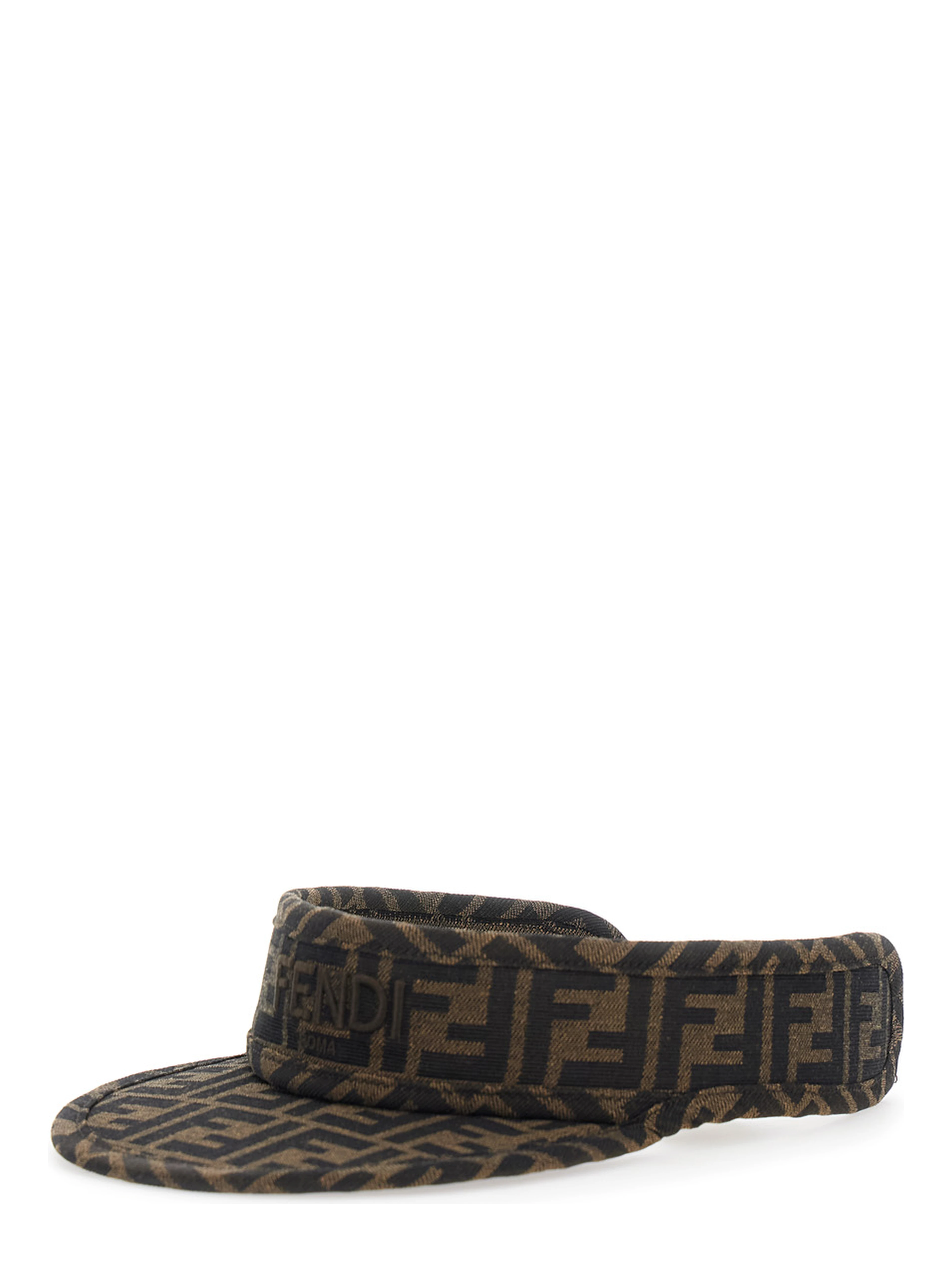 FF Visor with All-Over FF Motif and Logo Lettering on the Front in Brown Cotton Blend for Kids