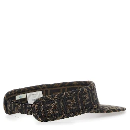FF Visor with All-Over FF Motif and Logo Lettering on the Front in Brown Cotton Blend for Kids