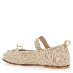 FF Ballet Shoes with Logo Strap and All-Over FF Motif in Beige Fabric for Girls