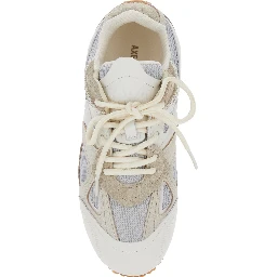 Slow Runner White and Beige Sneaker with Mesh Inserts and Grooved Sole in Leather and Fabric Woman