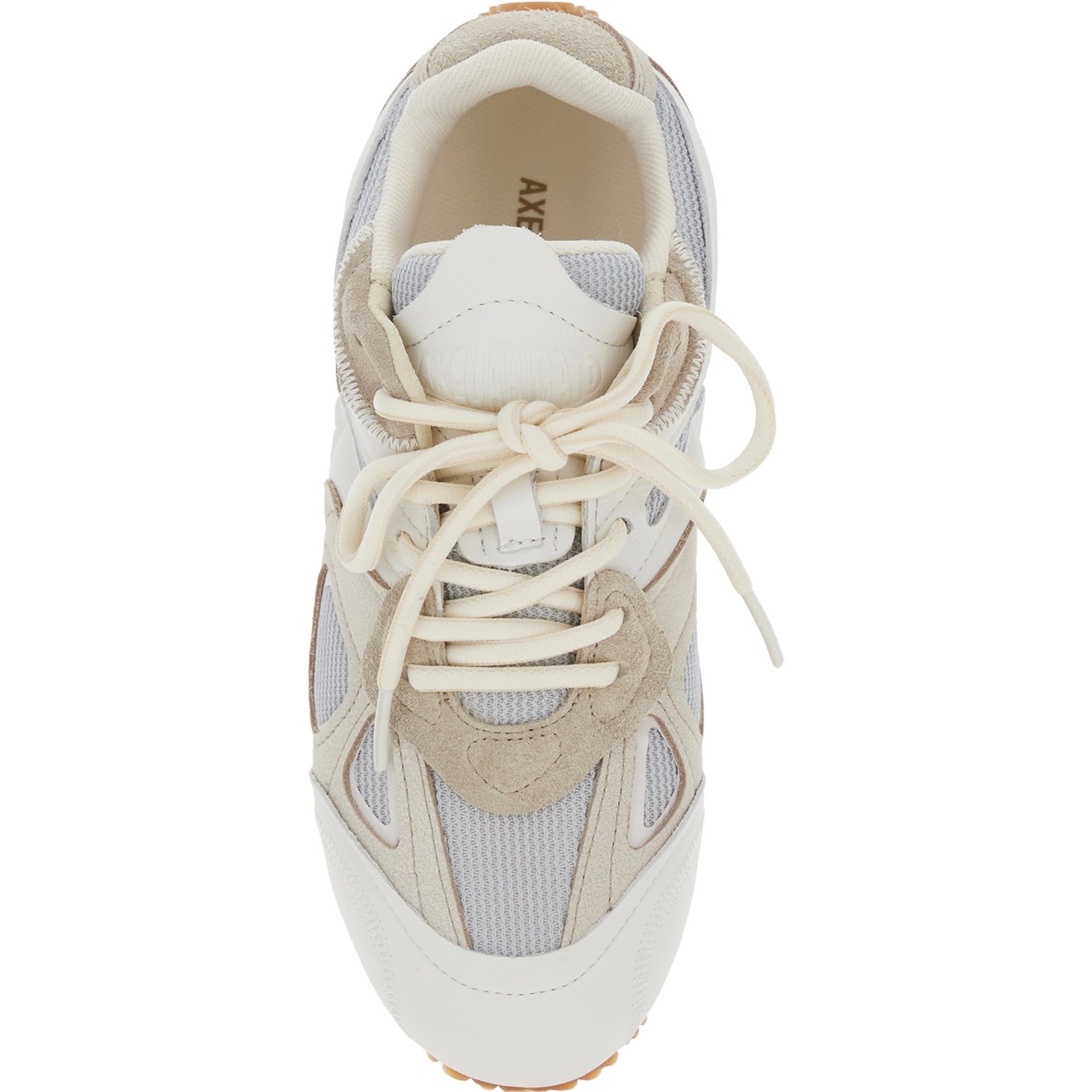 Slow Runner White and Beige Sneaker with Mesh Inserts and Grooved Sole in Leather and Fabric Woman