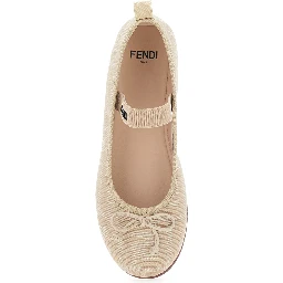 FF Ballet Shoes with Logo Strap and All-Over FF Motif in Beige Fabric for Girls