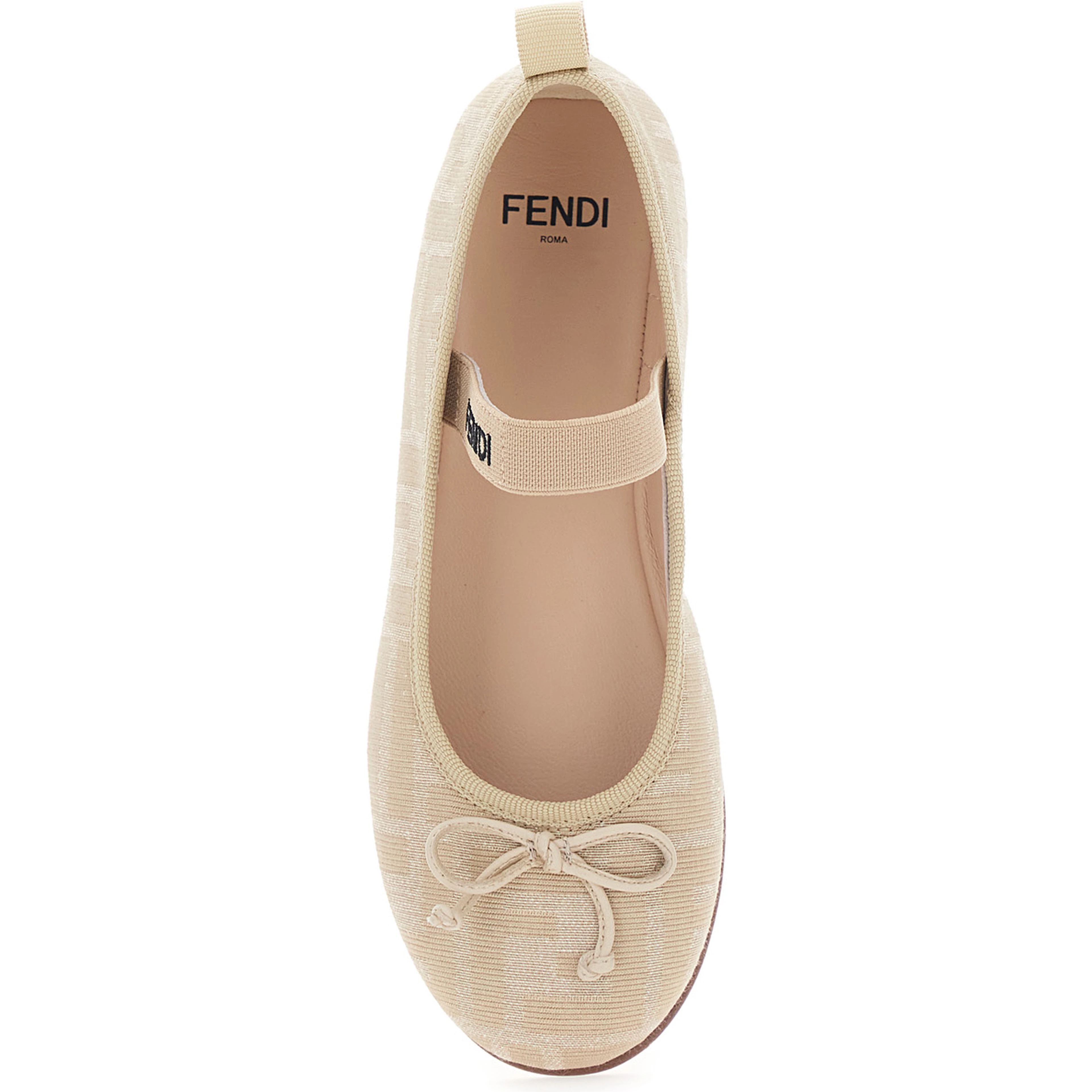 FF Ballet Shoes with Logo Strap and All-Over FF Motif in Beige Fabric for Girls
