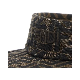 FF Visor with All-Over FF Motif and Logo Lettering on the Front in Brown Cotton Blend for Kids
