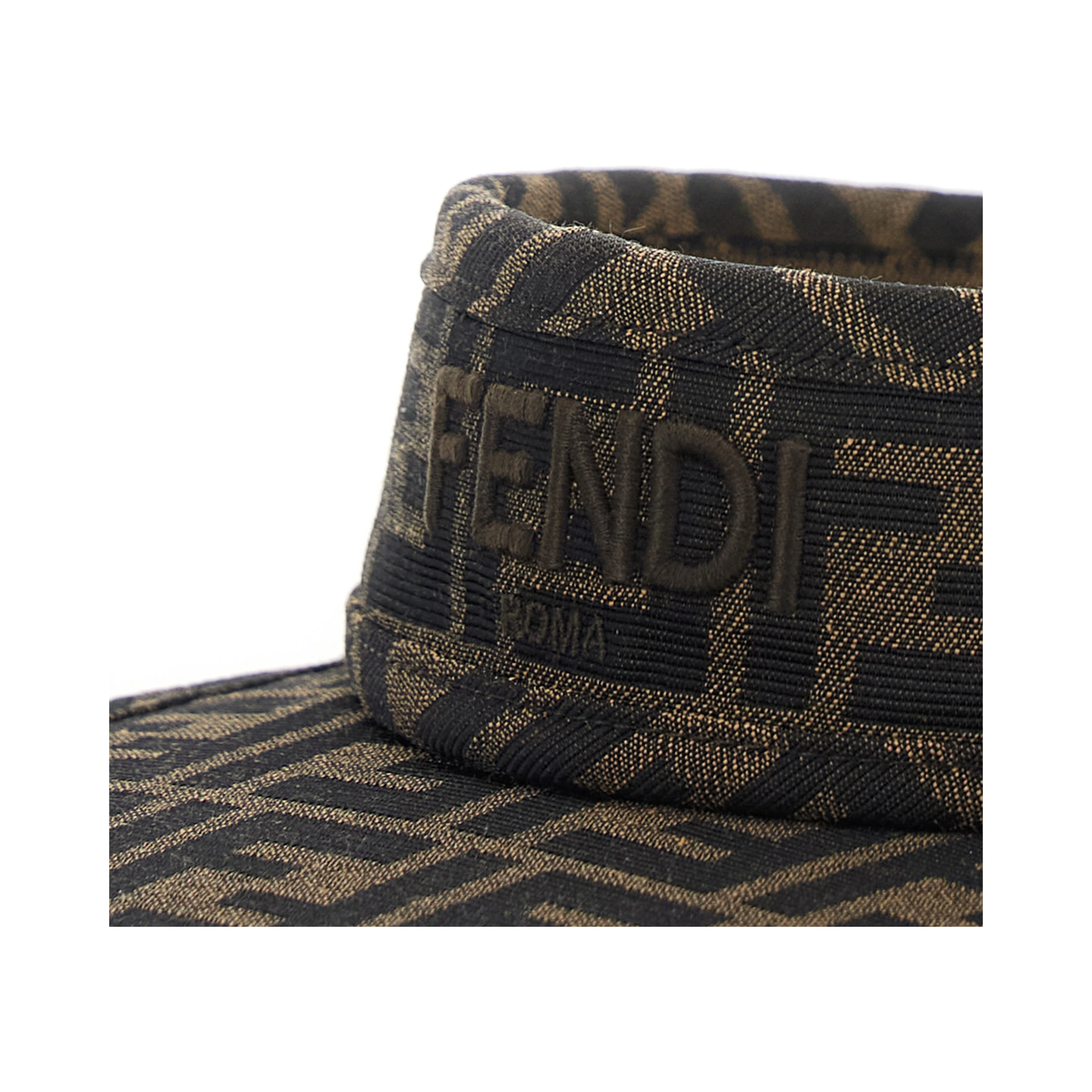 FF Visor with All-Over FF Motif and Logo Lettering on the Front in Brown Cotton Blend for Kids