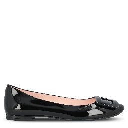 Buckle-plaque Leather Ballet Flats With Pointed Toe In Black