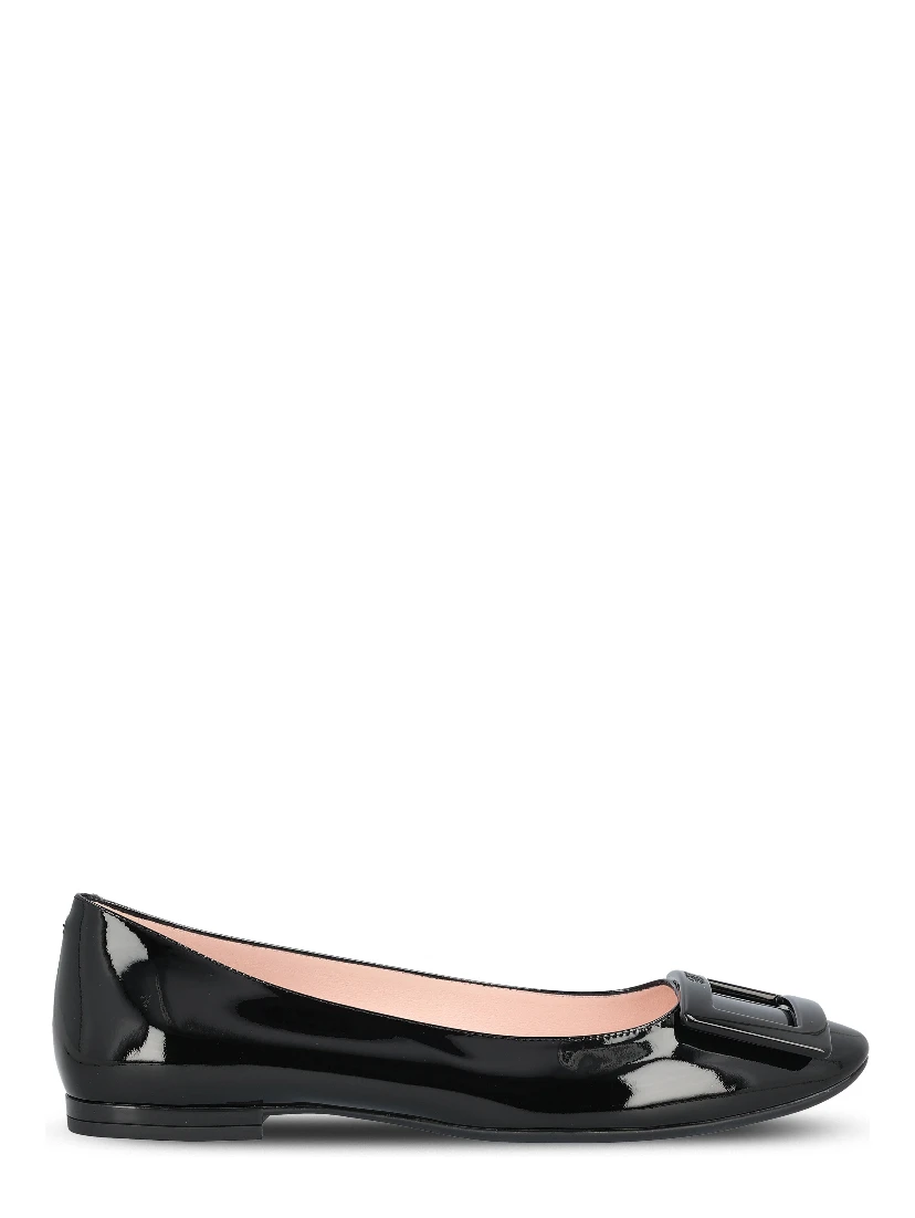 Buckle-plaque Leather Ballet Flats With Pointed Toe In Black