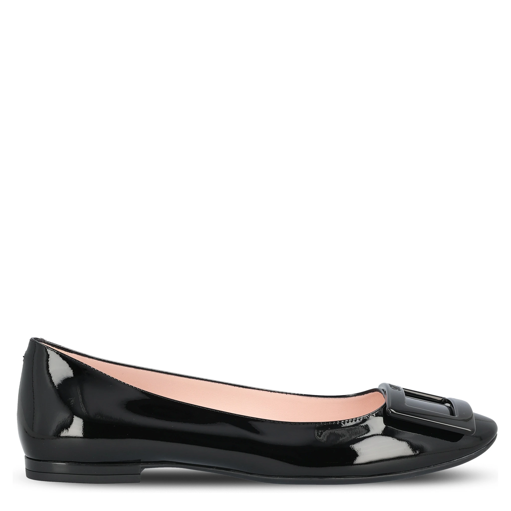 Buckle-plaque Leather Ballet Flats With Pointed Toe In Black