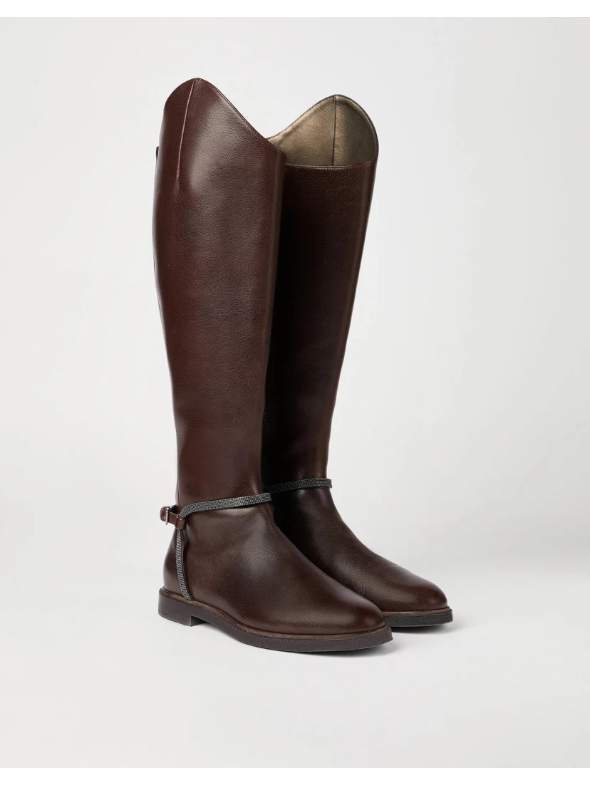 High boots in leather with Precious Spurs