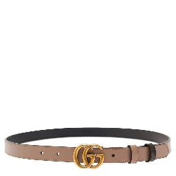 Pink and Black Reversible Belt with GG Logo and Aged-gold Hardware in Leather Woman