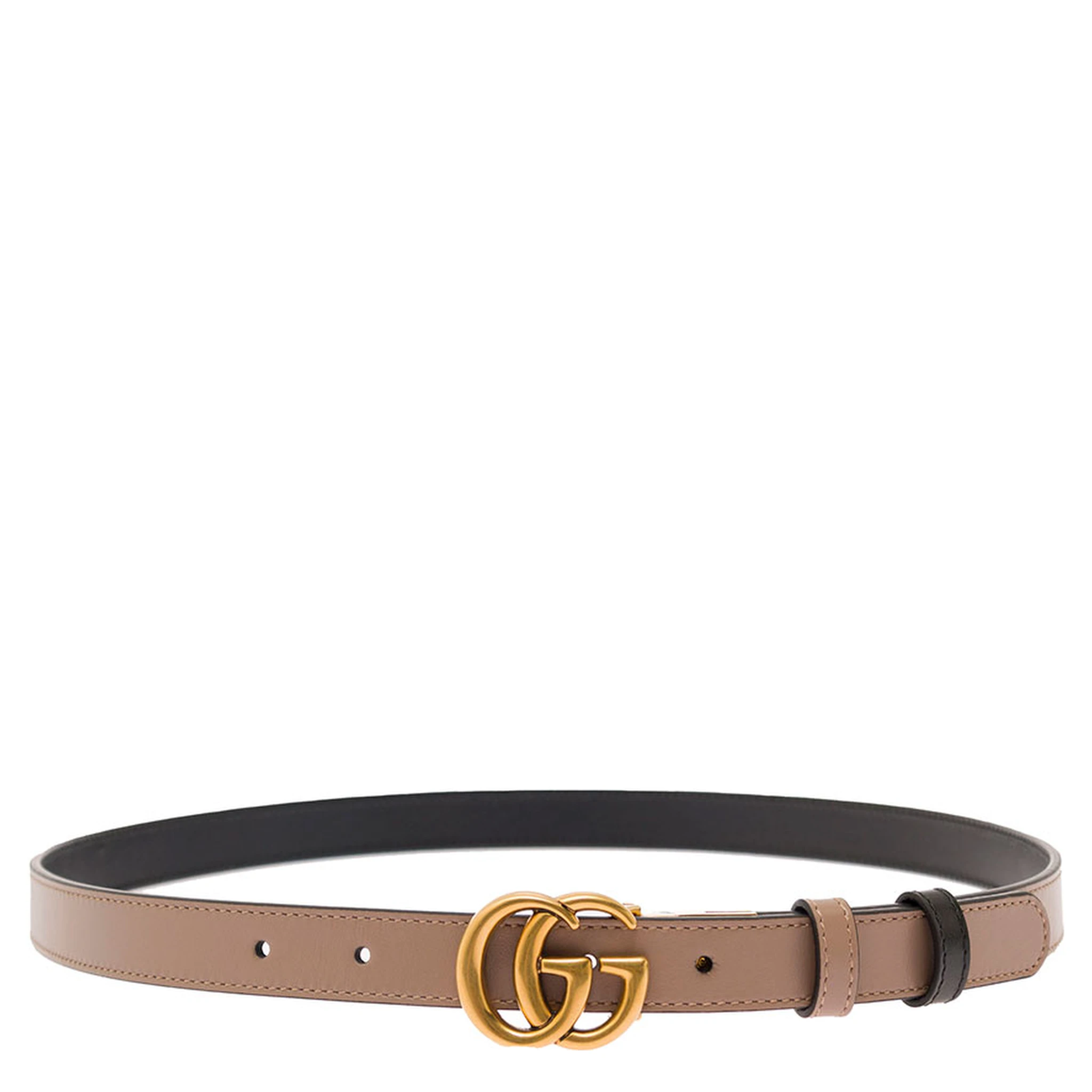 Pink and Black Reversible Belt with GG Logo and Aged-gold Hardware in Leather Woman
