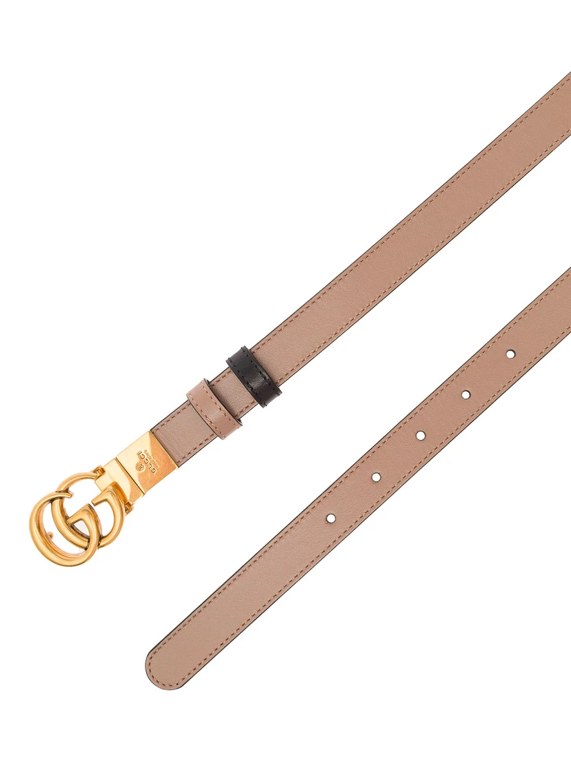 Pink and Black Reversible Belt with GG Logo and Aged-gold Hardware in Leather Woman