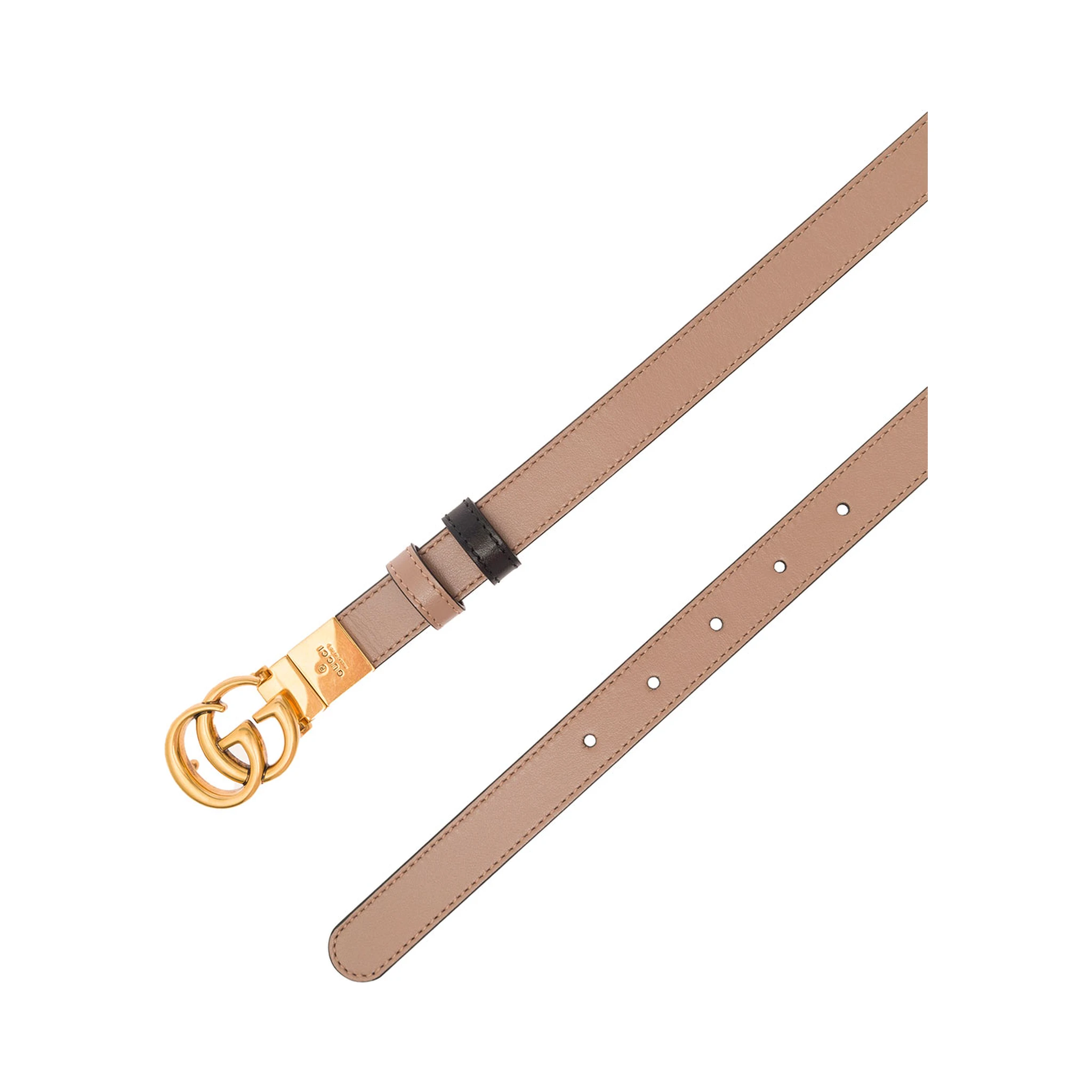 Pink and Black Reversible Belt with GG Logo and Aged-gold Hardware in Leather Woman