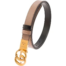 Pink and Black Reversible Belt with GG Logo and Aged-gold Hardware in Leather Woman